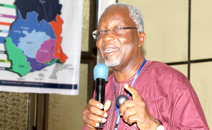  Professor Andrew A. Adjei, Director of Research, University of Ghana,  Legon, delivering the keynote address at the conference. Pictures: JULIET AKUSHIKA NORNOO